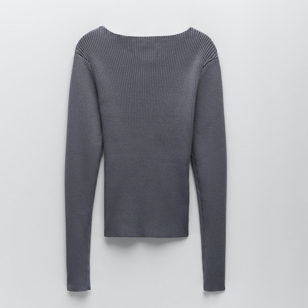 Zara Gray Ribbed Sweater - Picture 3 of 8